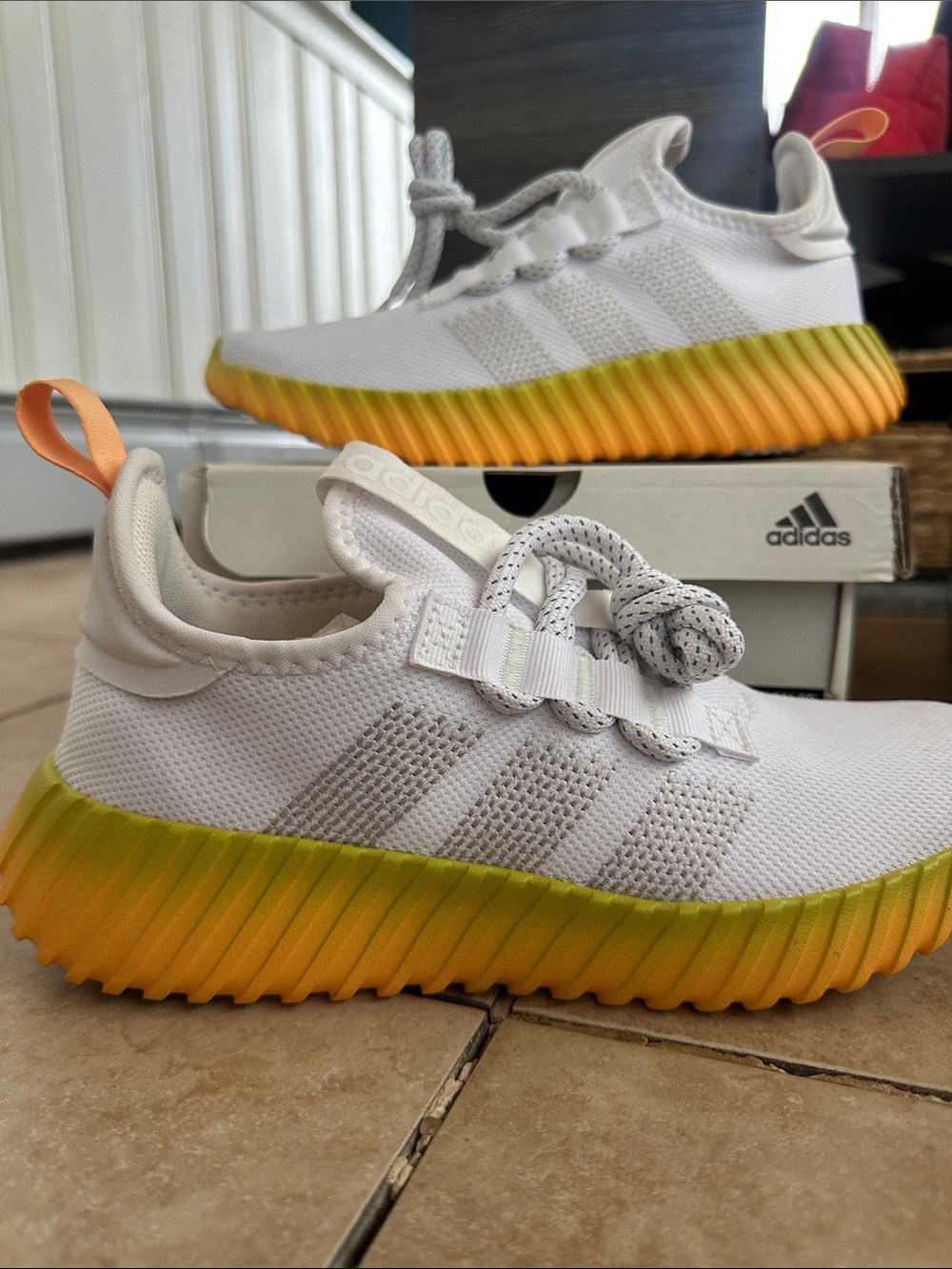Adidas Women Running White Sneakers with Yellow-Orange Gradient Sole